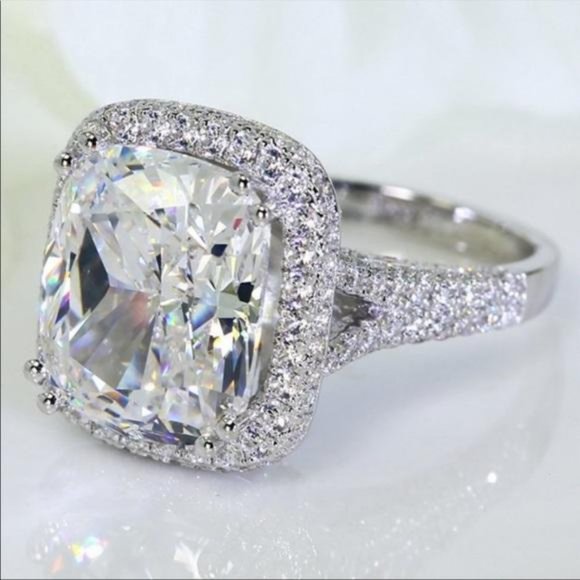 NEW SILVER PLATINUM CUSHION DOME ENGAGEMENT RING - Picture 3 of 7